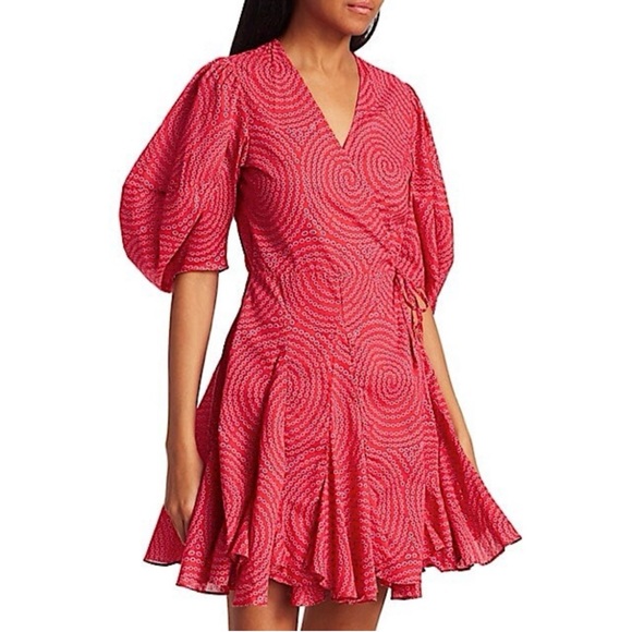 RHODE‎ Rosie Puff Sleeve Wrap Dress Puffed Sleeve Tie Waistline Tribal Print - Picture 1 of 11